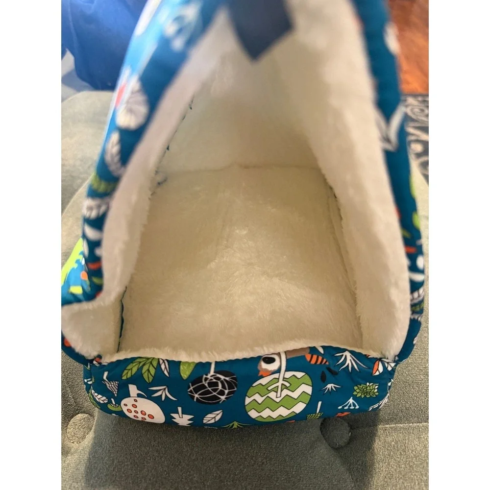 Unbranded Jungle Animal Pet Bed Small Teal New Plush Fleece Lined Tent Cave